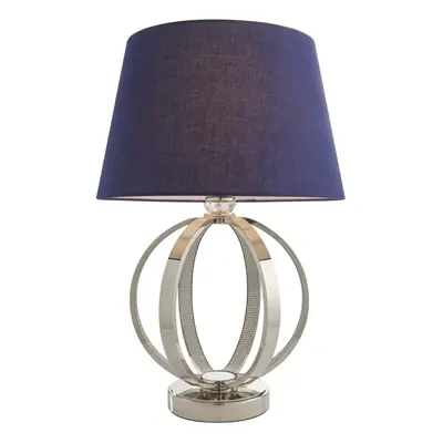 Table Lamp Bright Nickel Plate & Navy Cotton 40W E27 GLS Base & Shade