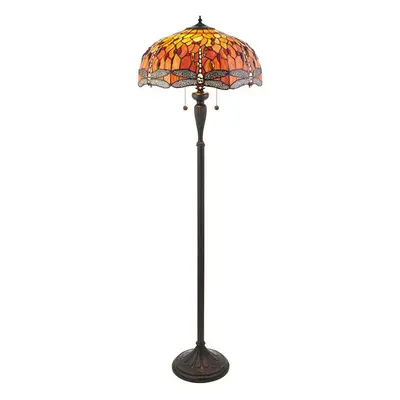 1.5m Tiffany Twin Floor Lamp Dark Bronze & Dragonfly Stained Glass Shade i00014