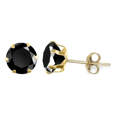 Jewelco London Ladies 9ct Yellow Gold Black Round Brilliant Cubic Zirconia Solitaire Claw Set St