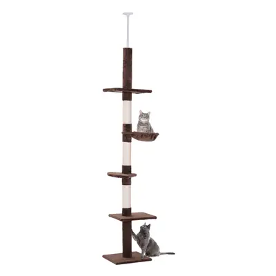 PawHut Floor to Ceiling Cat Tree for Indoor Cats 5-Tier Kitty Tower Brown