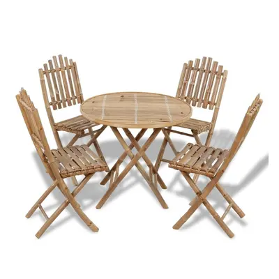 1 Table + Chairs Foldable Outdoor Garden Bamboo Dining Set Space Saving