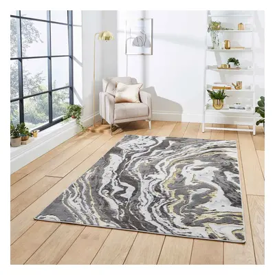 (Grey / Gold, x cm) Modern Oil Spill Look Grey Abstract Distressed Faded Living Room Bedroom Rug