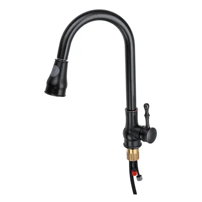 (Black) Kitchen Sink Faucet Pull Out Sprayer Rotate Single Handle Mixer Tap Copper