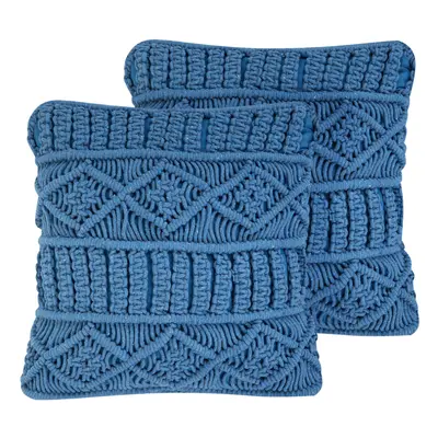 Set of Cotton Cushions Macrame x cm Blue KARATAS