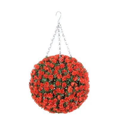 Pair of Best Artificial 28cm Orange Rose Hanging Basket Flower Ball