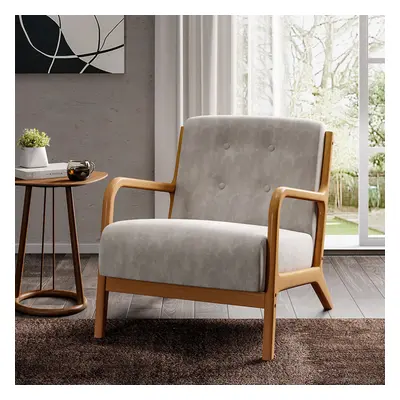 Linen Buttoned Armchair Log Frame