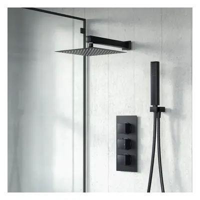 Nes Home Thermostatic Mixer Valve Shower Head Handset Shower Set Matte Black