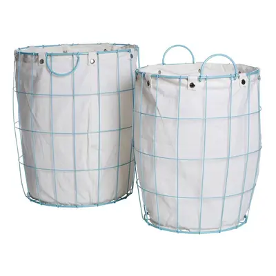 Round Blue Wire Laundry Baskets, Set Of