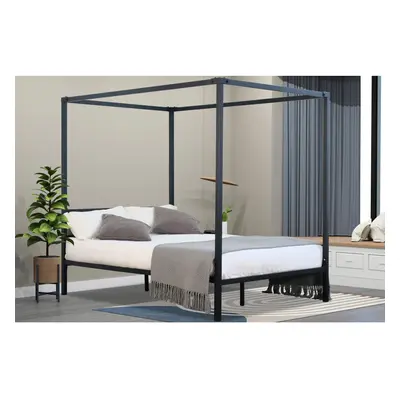 (4ft6 Double, Tanya Mattress ) Four Poster Metal Bedframe with Minimalist Headboard Design in 4f