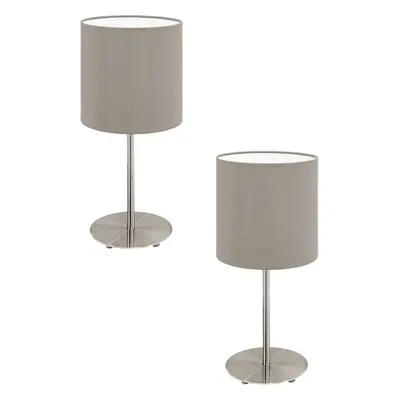 2 PACK Table Desk Lamp Colour Satin Nickel Steel Shade Taupe Fabric E27 1x60W