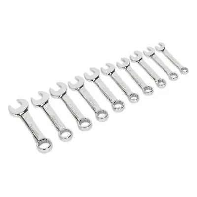 10pc STUBBY Combination Spanner Set - 10mm to 19mm - Point Short Handled Ring