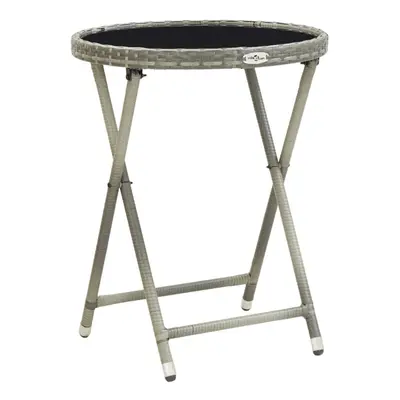 Tea Table Grey cm Poly Rattan and Tempered Glass