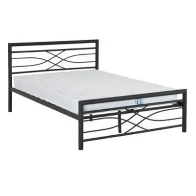 (4FT 6inch Double150cm)Kelly Metal Bed Frame Black With Laminated Sprung Slats