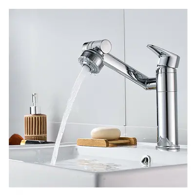 (Silver) Bathroom Wash Basin Faucet Rotate Spout Hot Cold Mixer Tap Multidirectional Rotation Tw