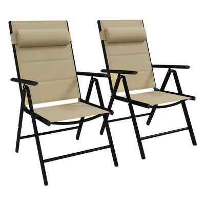 Outsunny PCS Outdoor Folding Chairs, Dining Chairs w/ Padded Filling, Khaki