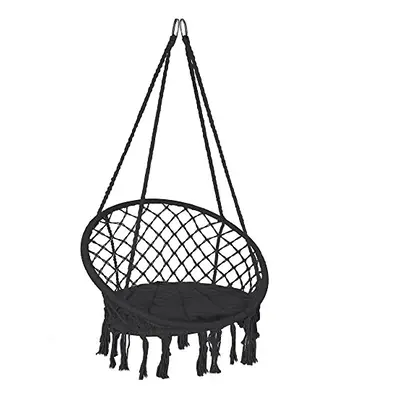 VOUNOT Swing Chair with Round Seat Cushion, Macrame Hammock Hanging Chair for Indoor, Outdoor, B