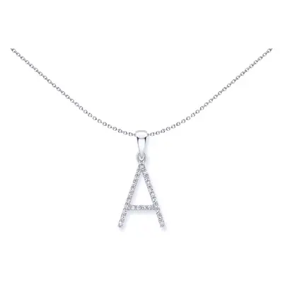 Jewelco London 9ct White Gold Diamond Initial Charm Pendant Letter A 9mm x 16mm - INNR029-A