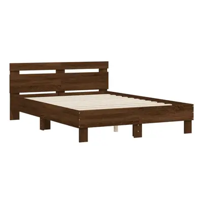 (brown oak, x cm) vidaXL Bed Frame with Headboard Bed Base Mattress Foundation Engineered Wood