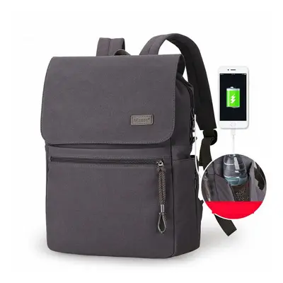 (Grey) 15.6 inch USB Chargering Backpack 20-35L Large Capacity Simple Causal Waterproof Fashion 