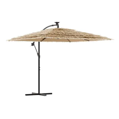 (246 x x cm) vidaXL Garden Parasol with LEDs and Steel Pole Patio Outdoor Umbrella Brown