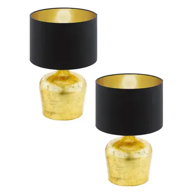 2 PACK Table Lamp Gold Base Black Fabric Shade with Gold Inner Bulb E27 1x60W