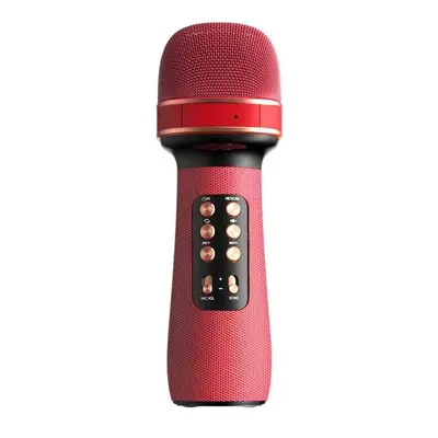 (Red) Wireless Bluetooth 5.0 Condenser Microphone Speaker FM Radio Integrated Mic for IOS Androi