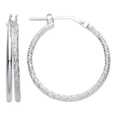 Jewelco London Ladies Rhodium Plated Sterling Silver Frosted Barked Double Hoop Earrings 23mm - 