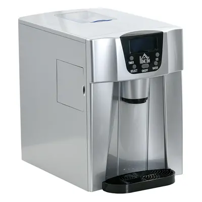 HOMCOM Ice Maker Machine and Water Dispenser No Plumbing Required Silver