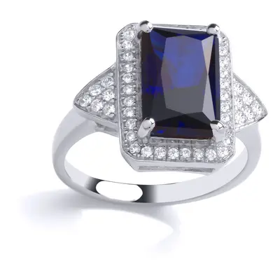 (K) Jewelco London Sterling Silver Sapphire-Blue CZ & Created Sapphire Ring Cocktail Ring - GVR8