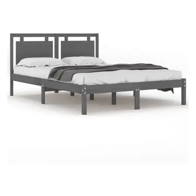 vidaXL Solid Wood Bed Frame Grey 200x200 cm Bedroom Wooden Bedstead Bed Base