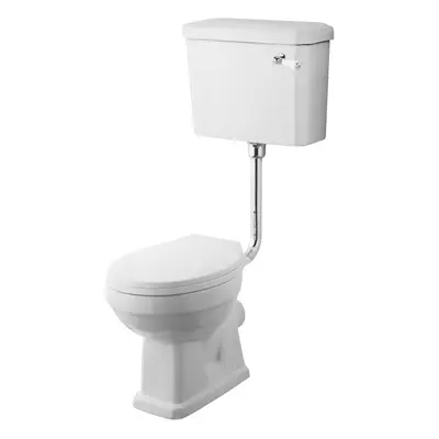 Kinston Traditional Low Level Toilet Pan, Cistern, Flush Pipe Kit & Soft Close Seat - White - Ba