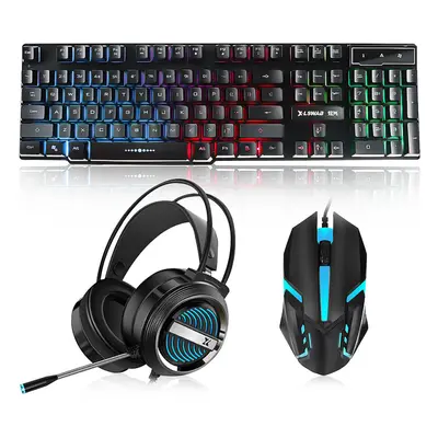 (Black) Keys RGB Backlit Waterproof Mechanical Feeling Keyboard and Wired Headset for Computer G