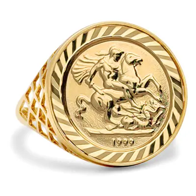 (J) Jewelco London Men's Solid 9ct Yellow Gold St George Dragon Slayer Basket Tenth-Krugerrand-S