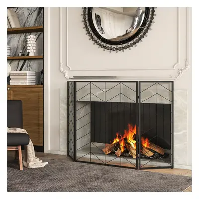 3-Panel Folding Fireplace Screen Spark Guard W/ Mesh Pattern x CM