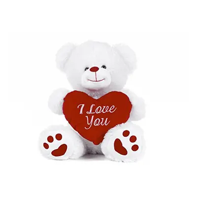 Paws White Teddy Bear holding Red Heart with I Love You written on it (White, 17.5")