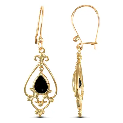 Jewelco London Ladies 9ct Yellow Gold Dark Pear Sapphire Tears of Joy Chandelier Drop Earrings -