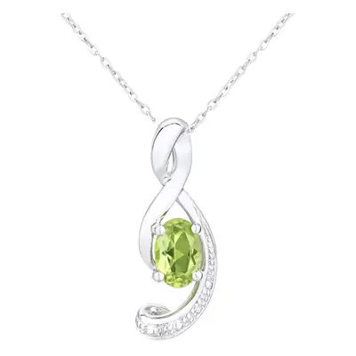 Jewelco London 9ct White Gold Round 0.5pts Diamond Oval 0.53ct Peridot Twist Pendant Necklace in