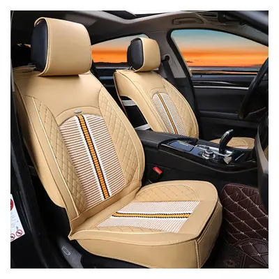 (Beige) 1PC Deluxe PU Leather Auto Car Seat Cover Full Front Cushion Universal