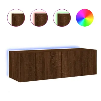 vidaXL TV Wall Cabinet with LED Lights Floating TV Unit TV Cabinet Brown Oak