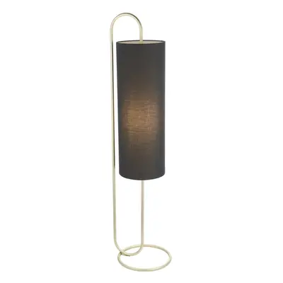 Antique Brass Oval Floor Lamp & Black Fabric Shade 1360mm Height Standing Light