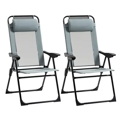 Outsunny Set of Metal Portable Folding Recliner w/ Adjustable Backrest, Grey