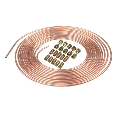 Roll Copper Steel ft. 3/16" Brake Line Pipe Tubing with Pcs Kit Fittings Brake Female Male Nut