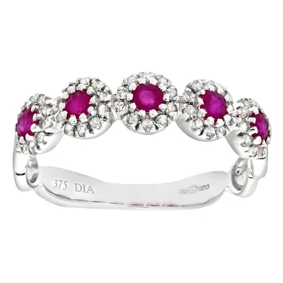 (Q) Jewelco London 9ct White Gold Diamond and Ruby Eternity Ladies Ring