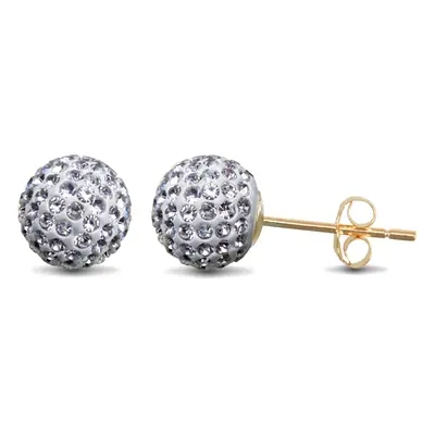 Jewelco London Ladies 9ct Yellow Gold White Round Crystal Disco Ball Stud Earrings, 8mm - JES212