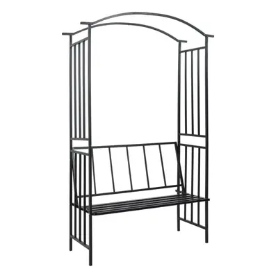 vidaXL Garden Arch with Bench Black Iron Outdoor Patio Backyard Porch Trellis