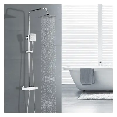 2-Way Square Chrome Exposed Thermostatic Shower Mixer Set Riser Rail Kit | Bella