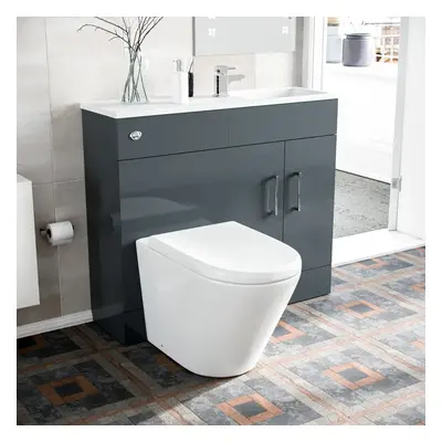 James 1000mm Floor standing Slimline Grey Vanity Basin WC Unit BTW Rimless Toilet