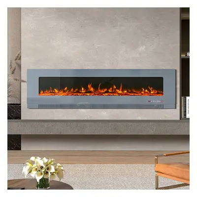 Grey Inch Wall Mounted LED Electric Fireplace with Flame Colours