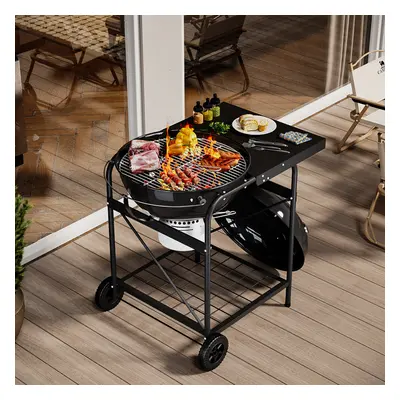 Outdoor Round Charcoal Grill with Side Table