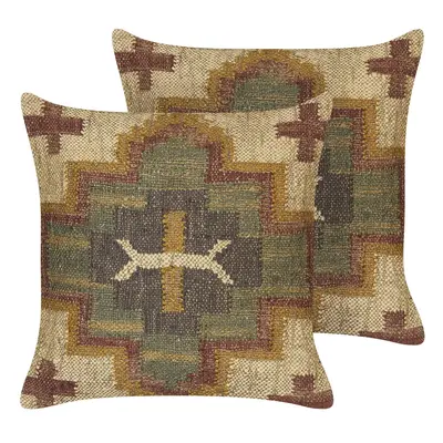 Set of Jute Cushions Geometric Pattern x cm Multicolour PULICAT